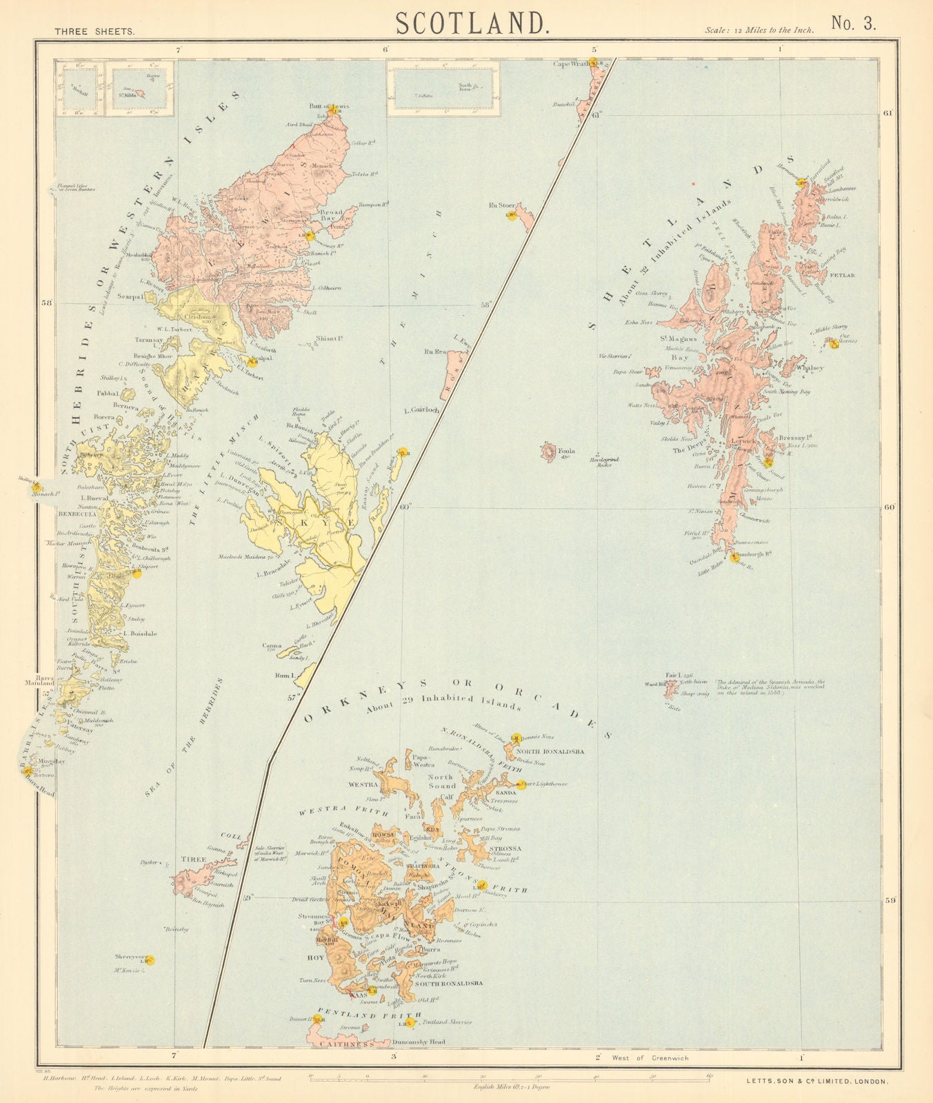 SCOTLAND ISLANDS. Western Isles Orkneys Shetlands Outer Hebrides. LETTS 1892 map